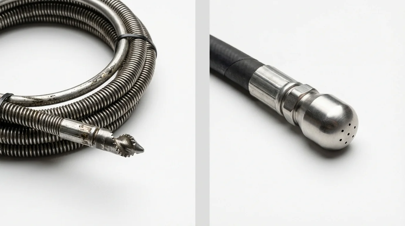 Drain snake cable and hydro jetting nozzle used for drain cleaning in League City, TX